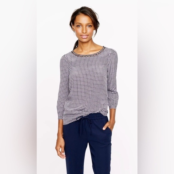 J. Crew Factory Tops - B3.21 J. CREW Scalloped Cutout Hexagon Print Top Blouse M